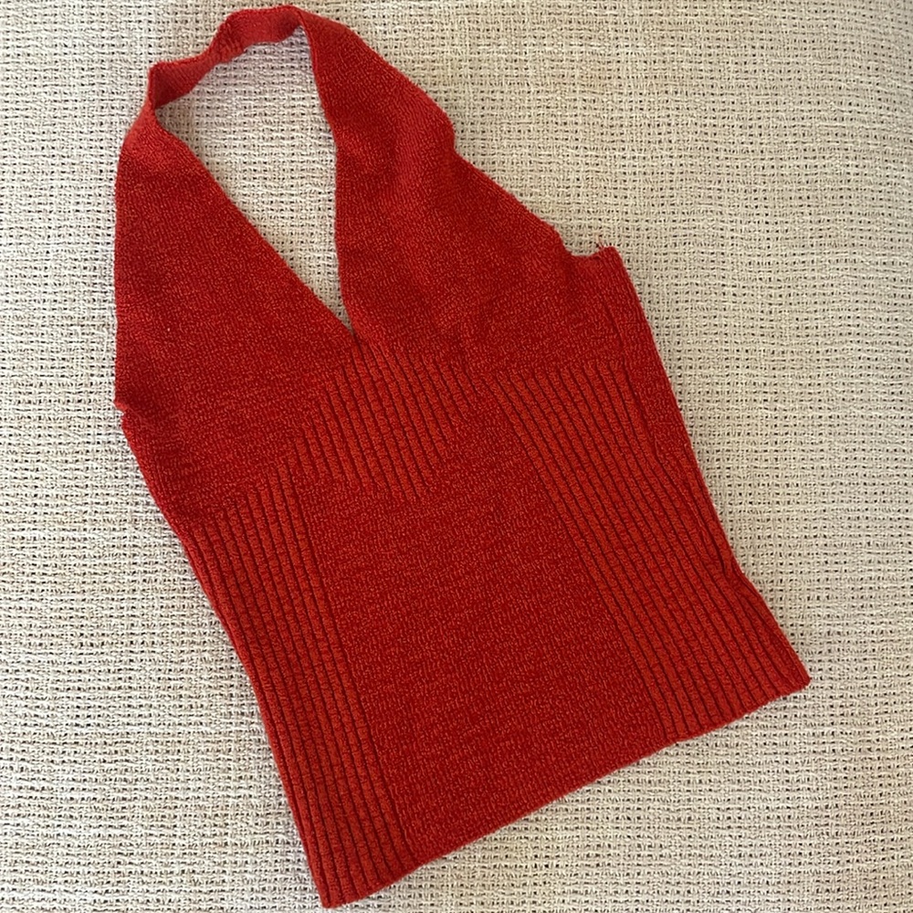 Red knit halter top